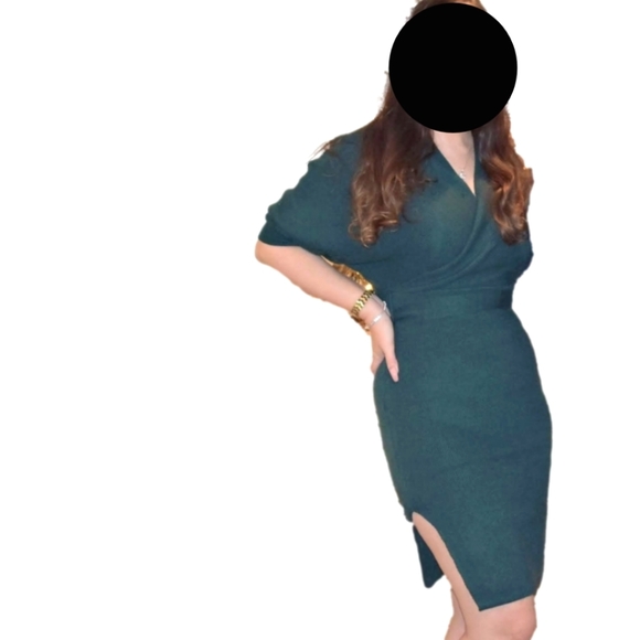 3/4 Sleeve Wrap Sweater Dress - Picture 3 of 5